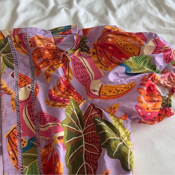 FARM Rio Women’s Lilac Beaks & Bananas V Neck Romper Size XL Tropical Boho - Picture 7 of 11